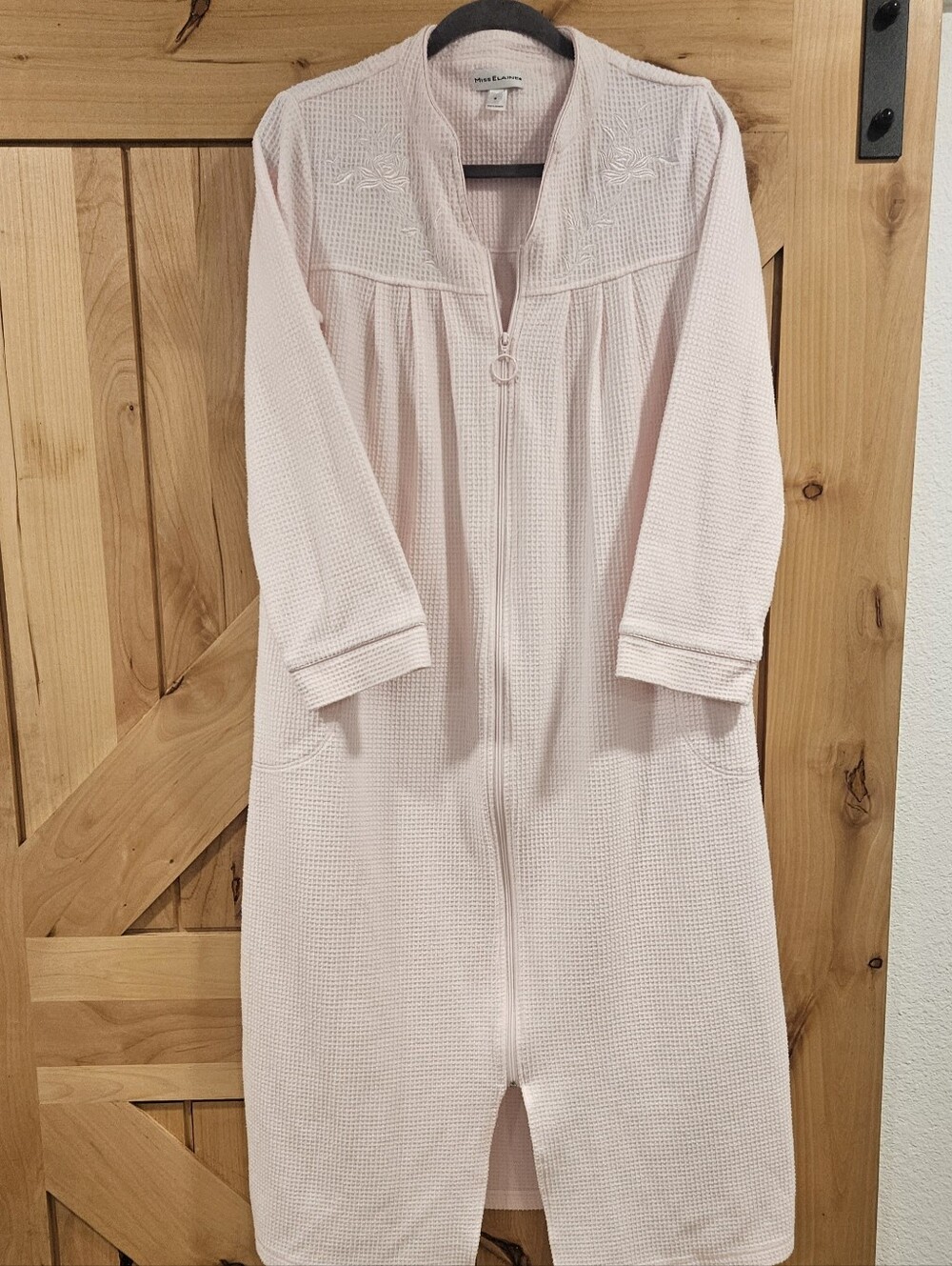 Miss Elaine Light Pink Waffle-Knit Zip Front Sleepsuit